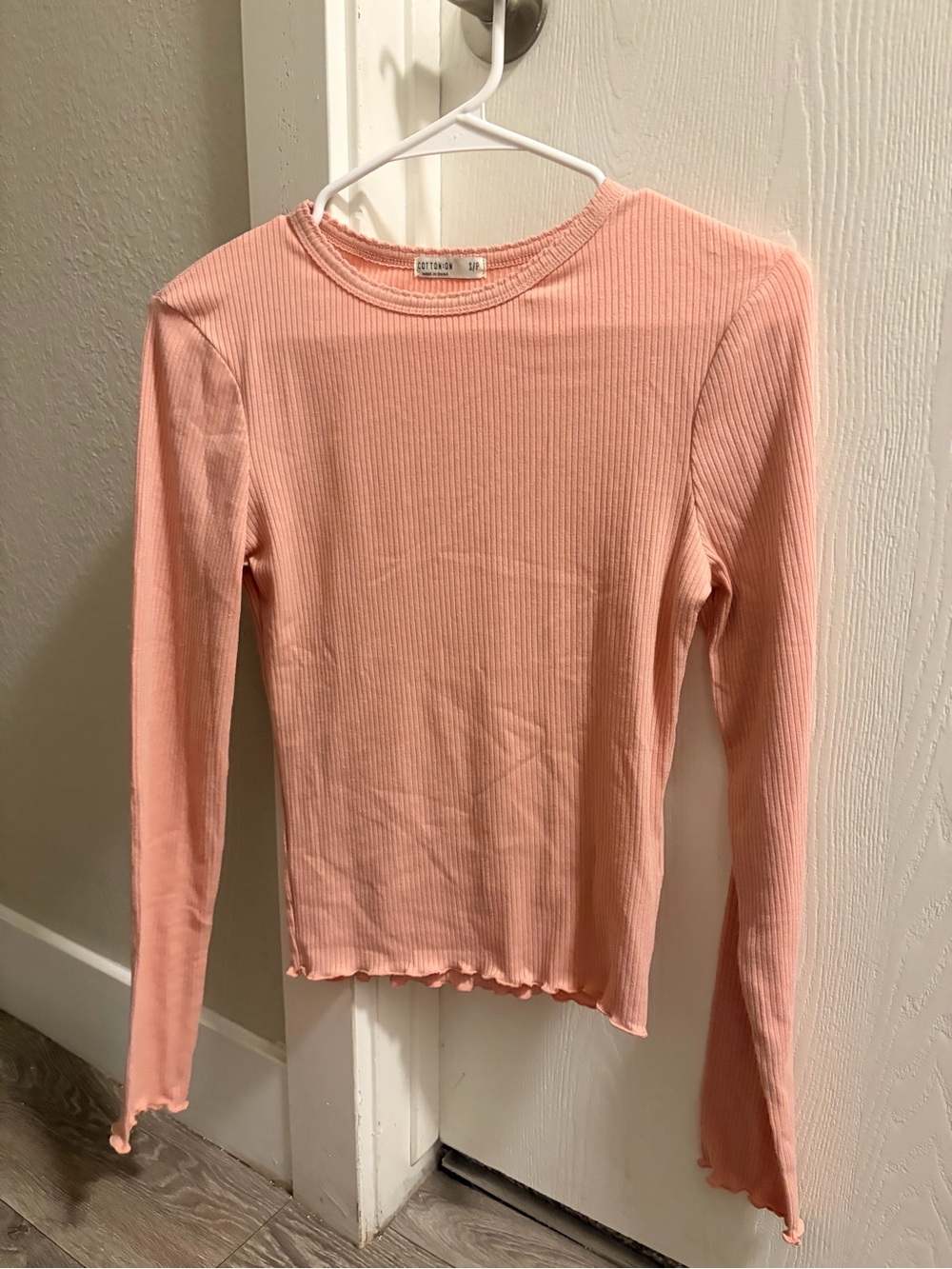 Cotton On Ribbed Long-Sleeve Tee in Blush Pink